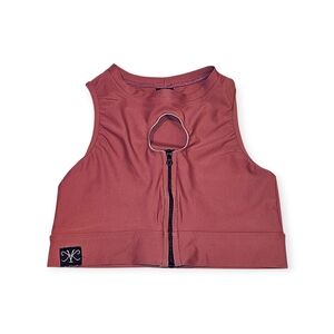 Kandi Kouture Like New Dancewear Convention Zip Up Keyhole Crop Top Sports Bra